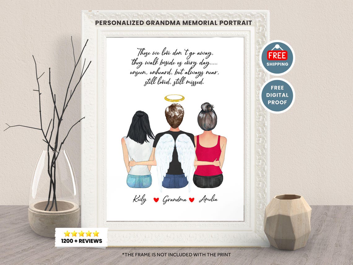 Grandma In Heaven Print Granddaughter Christmas Gift For Loss Of Grandma Loved One Memorial Portrait Daughter Mom Christmas Bereavement Gift