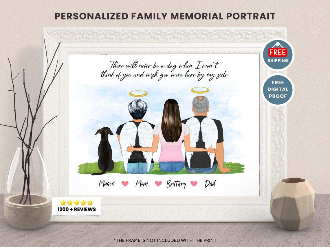 Family Memorial Portrait Parents As Angels With Daughter Poster
