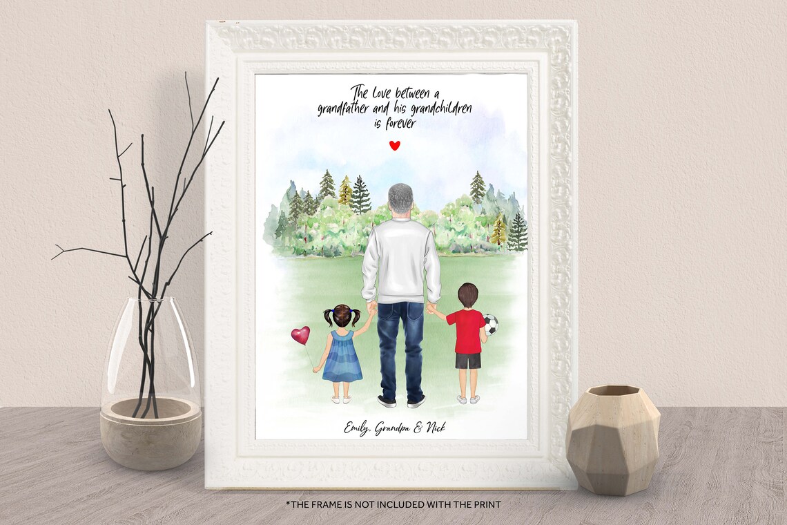 Personalized Grandpa and Grandchildren Meadow Walk Print Gift