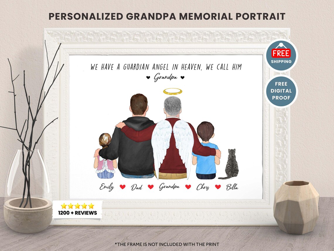 Personalized Guardian Angel Grandpa Family Memorial Art Print
