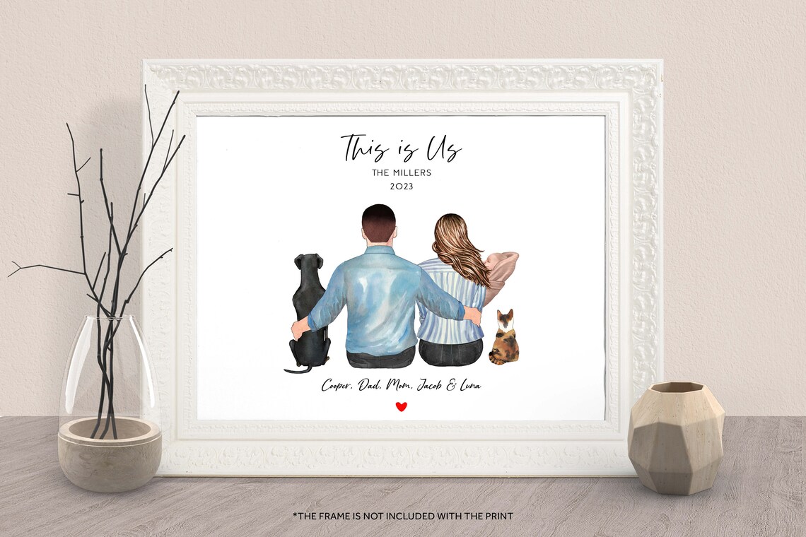This Is Us 2023 Couple With Dog and Cat Custom Portrait Print