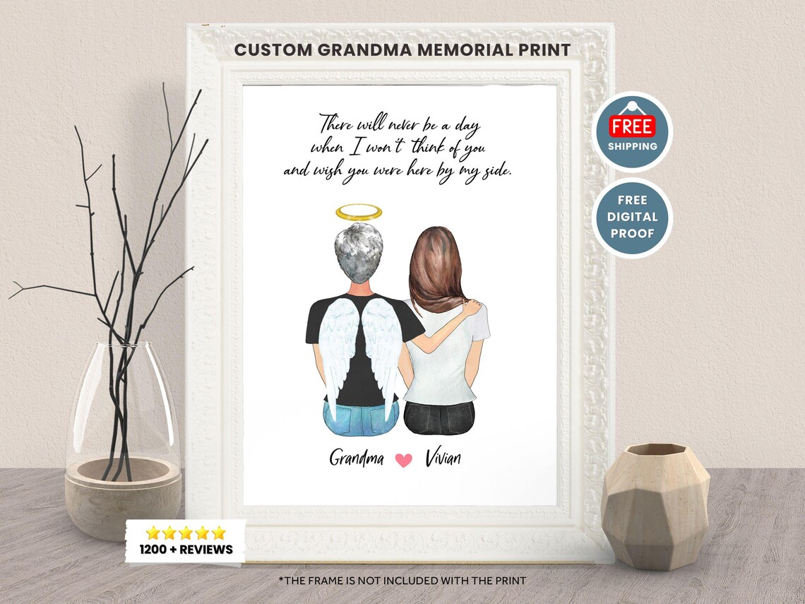 Custom Grandma Memorial Portrait Angel Grandmother Tribute Poster
