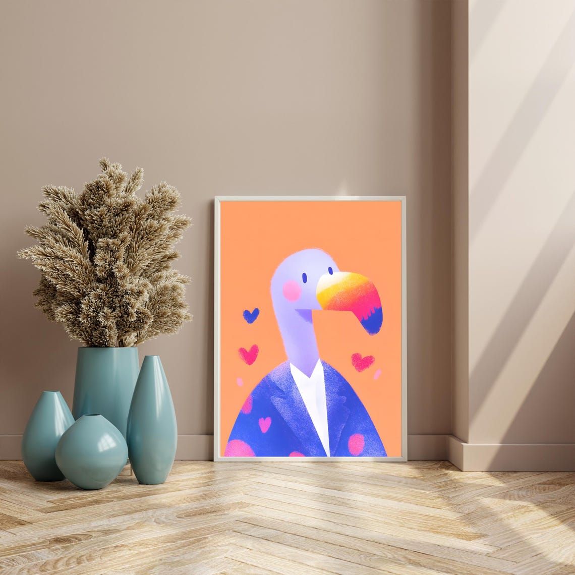 Dapper Purple Toucan In Blue Blazer With Hearts Fun Bird Poster