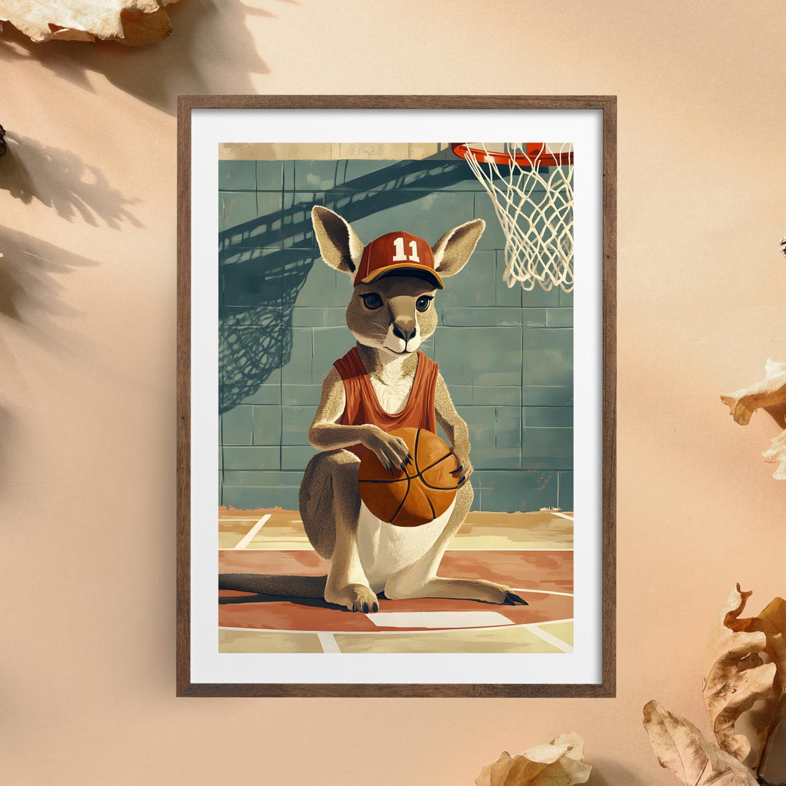 Basketball Kangaroo Poster Kangaroo Basketball Art Sports Animal Wall Art Cute Kangaroo Wall Art Fun Sports Poster Animal Athlete - Image 2