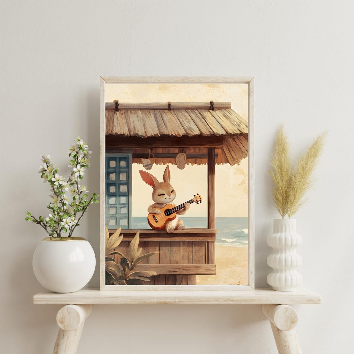 Bunny Playing Ukulele In A Beach Hut Tropical Seaside Music Poster - Image 3