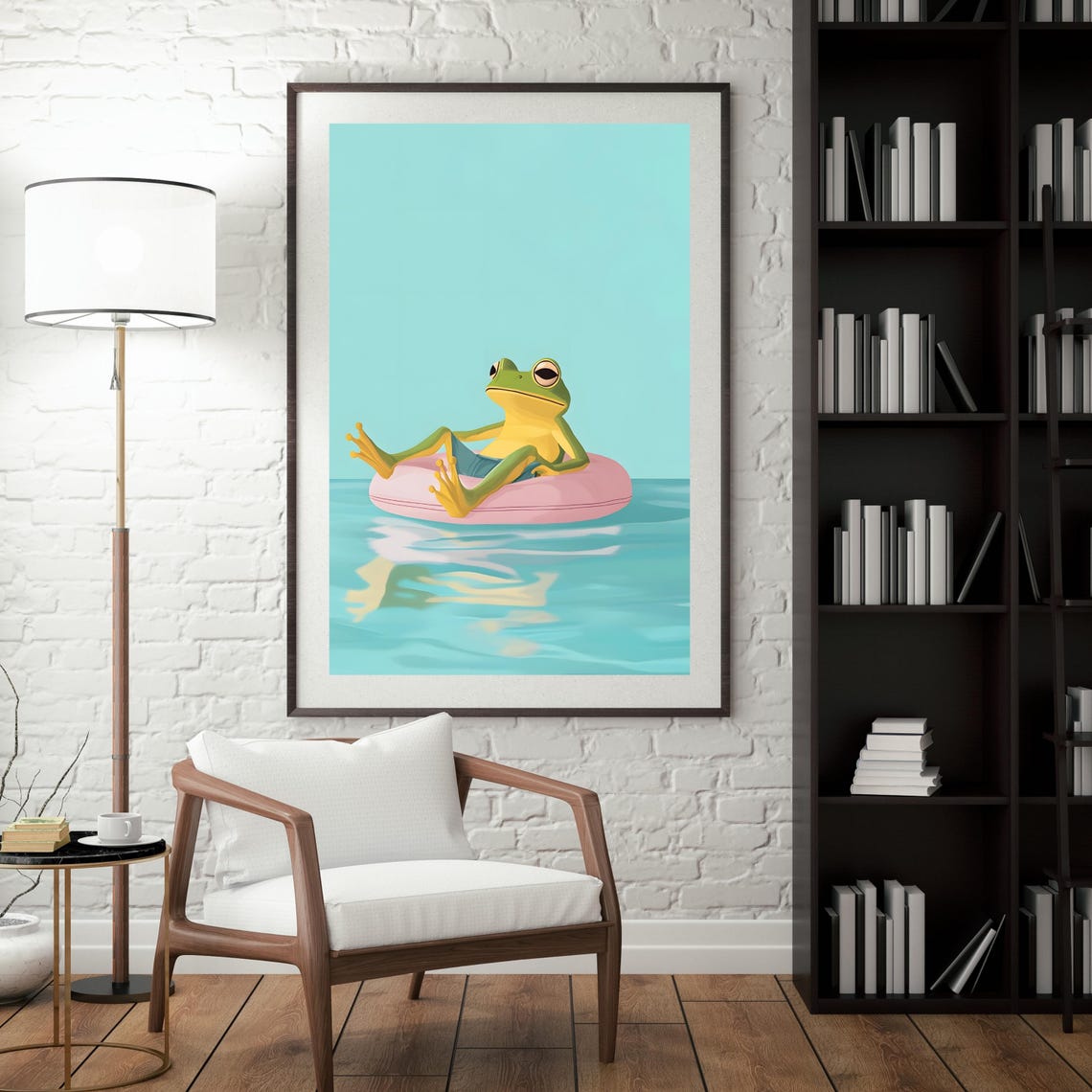Relaxed Frog Floating On A Pink Pool Ring Summer Pool Art Poster - Image 3