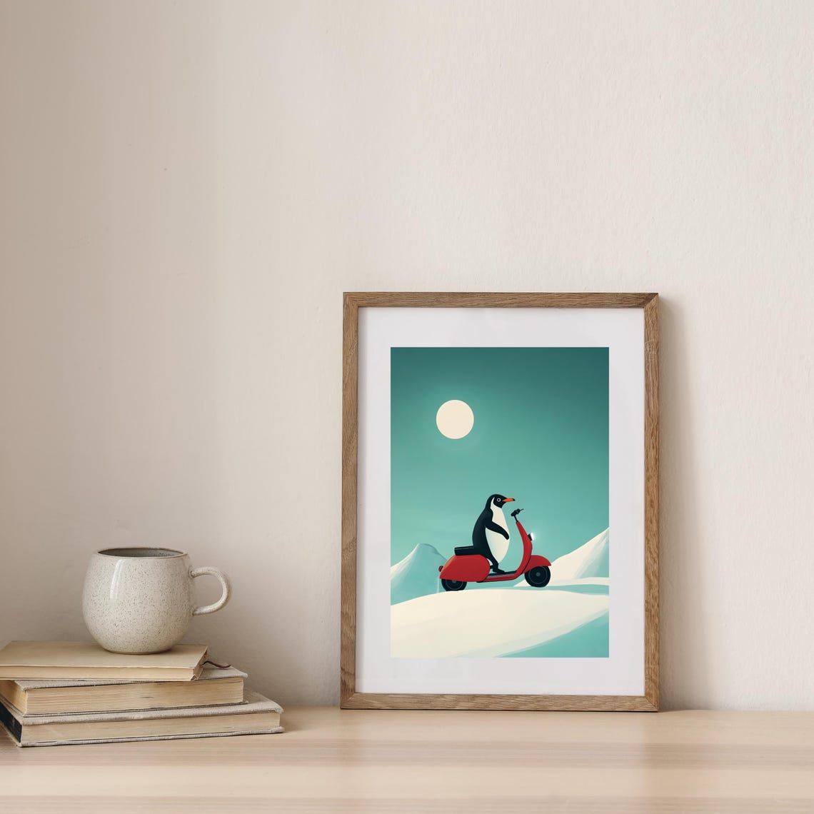 Penguin Riding A Red Scooter Through A Snowy Winter Landscape Poster - Image 7