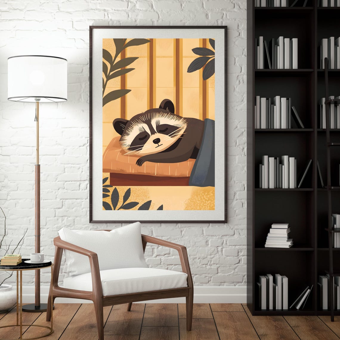 Sleeping Raccoon Napping On A Cushion In Warm Autumn Tones Poster - Image 5