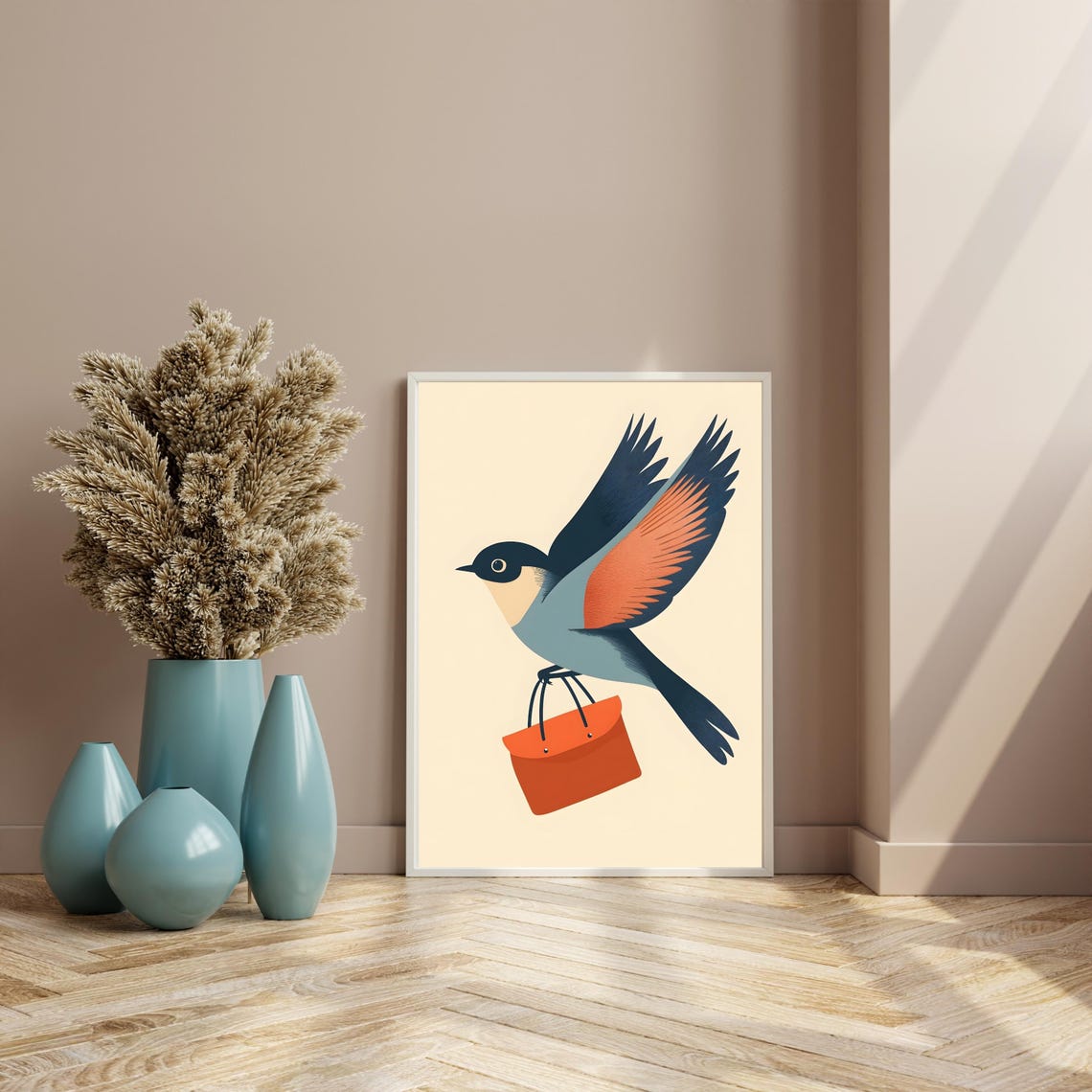 Stylized Bird in Flight Carrying an Orange Leather Satchel Poster - Image 6