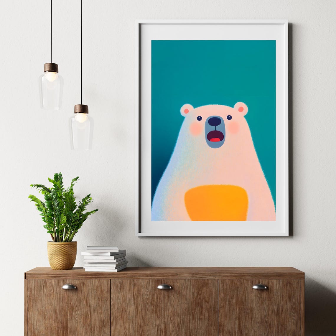 Happy White Polar Bear Portrait With Open Mouth Nursery Poster - Image 2
