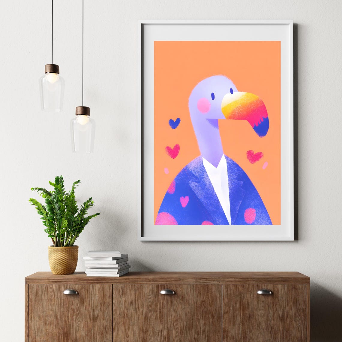 Dapper Purple Toucan In Blue Blazer With Hearts Fun Bird Poster - Image 2