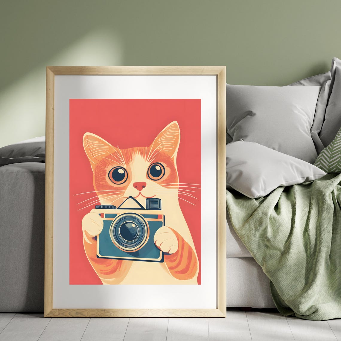 Cat With Retro Camera Orange Tabby Cute Funny Animal Nursery Poster - Image 7