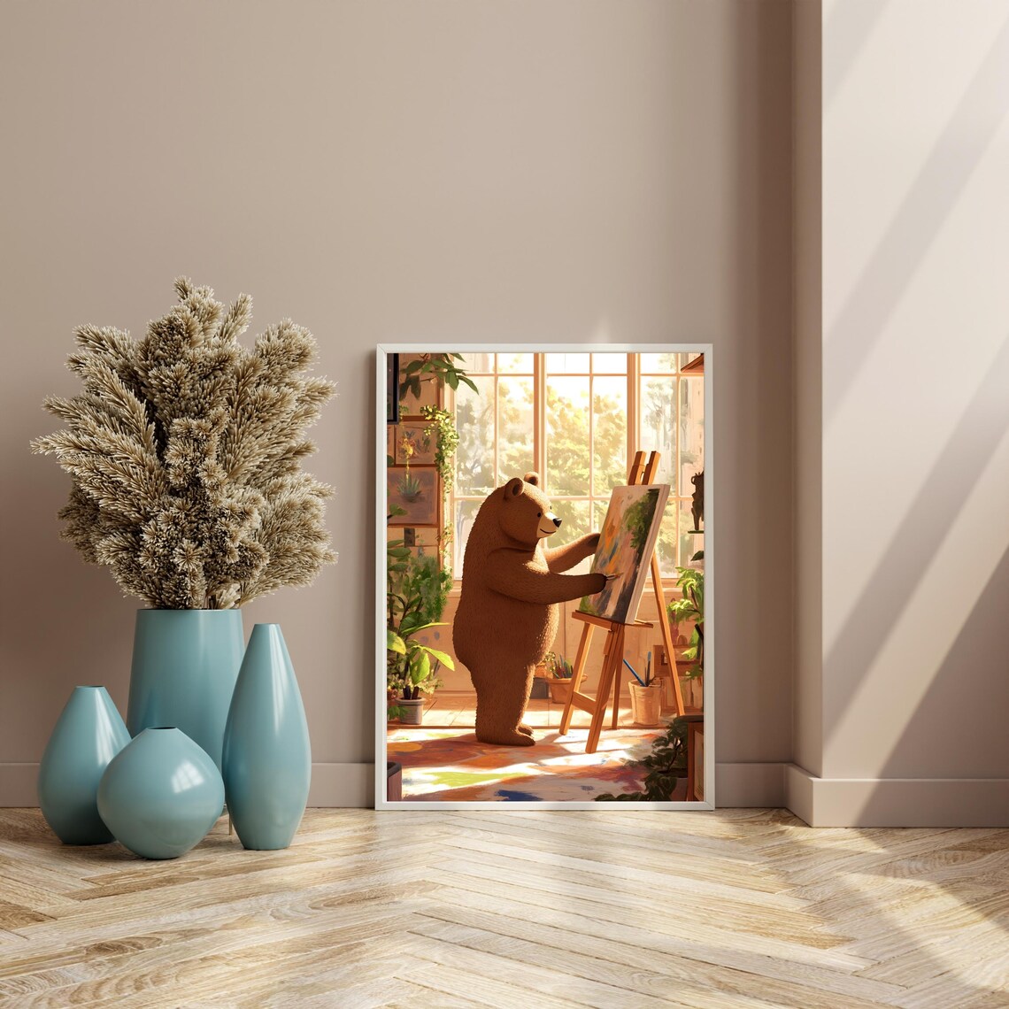 Creative Brown Bear Artist Painting at an Easel in a Sunny Studio Poster - Image 8