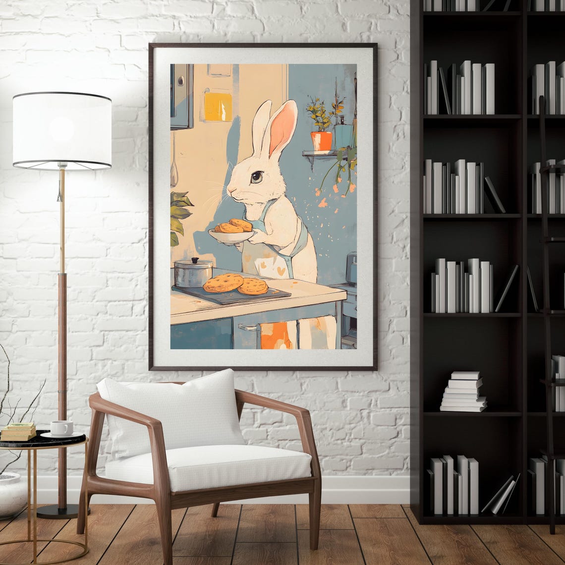 Cute Rabbit Baking Cookies In A Cozy Kitchen Bunny Illustration Poster - Image 4