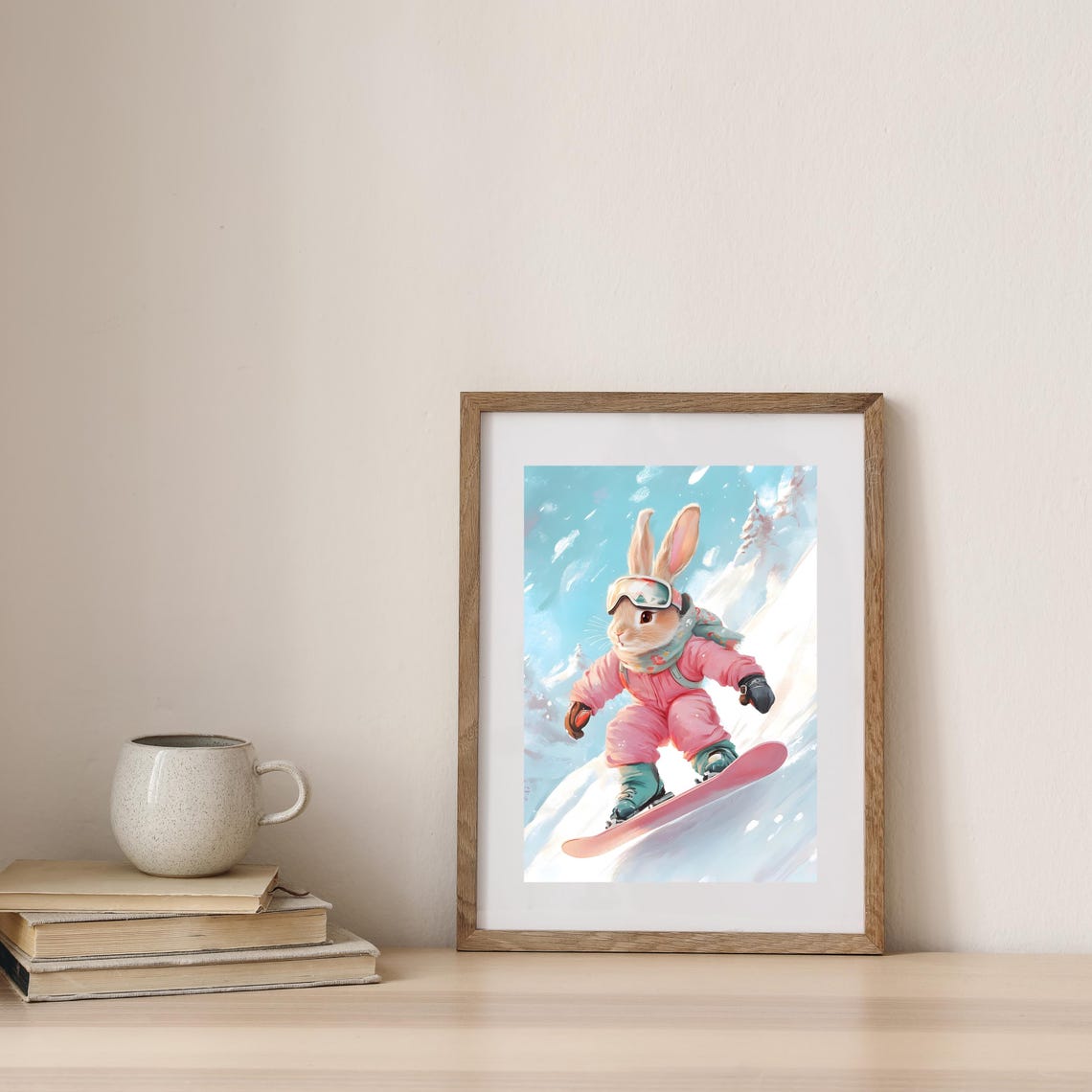 Cute Snowboarding Bunny Poster Winter Sports Animal Art Adorable Bunny Wall Art Snowboarding Animal Illustration Winter Wonderland - Image 3