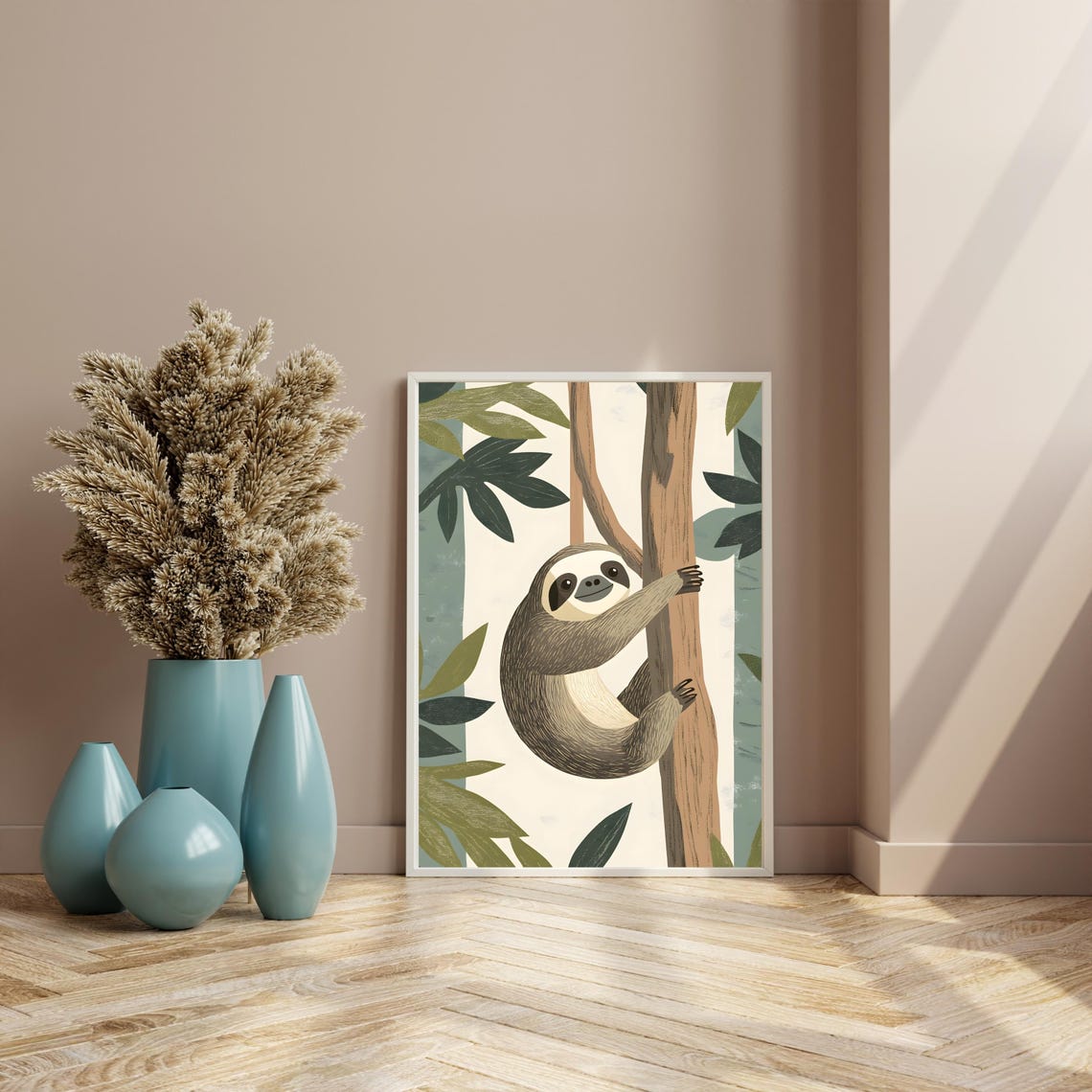 Cute Sloth Climbing a Tree Branch in a Tropical Jungle Poster - Image 7