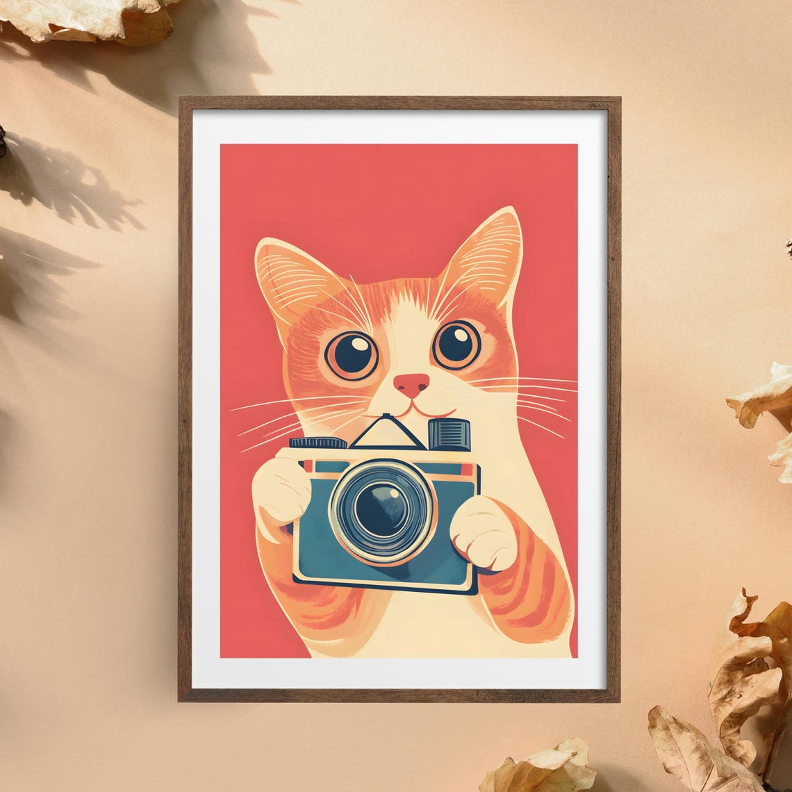 Cat With Retro Camera Orange Tabby Cute Funny Animal Nursery Poster