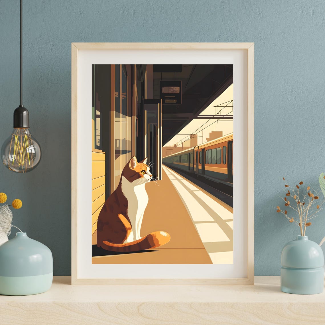Brown and White Cat Waiting on Train Station Platform Poster - Image 3