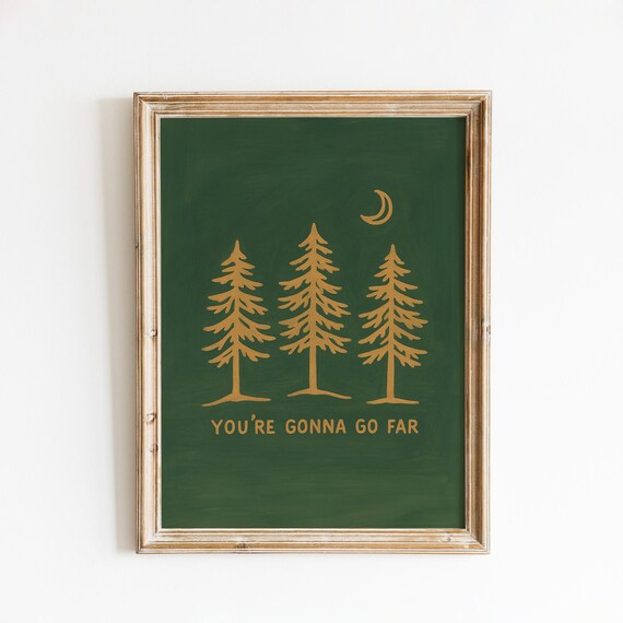 You Are Gonna Go Far Gold Pine Trees Moonlit Dream Night Wall Art