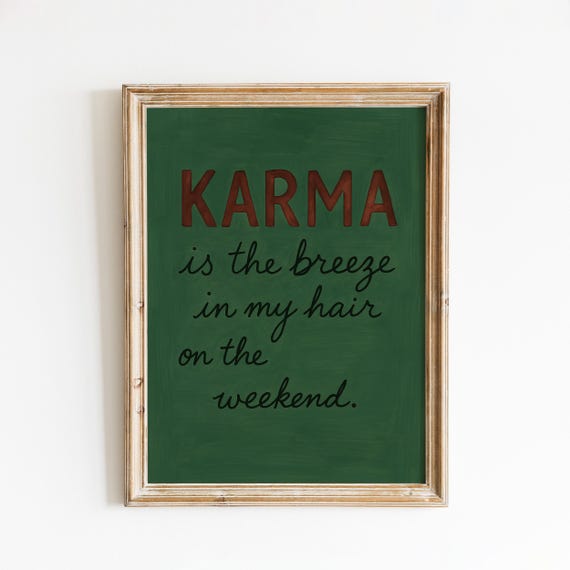 Karma Quote Poster Green Minimalist Lyric Wall Art