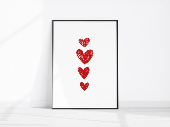 Red Sketch Hearts Minimalist Love Valentine Typography Poster