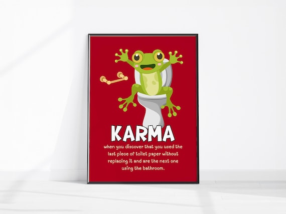 Karma Funny Bathroom Frog Toilet Humor Definition Red Poster