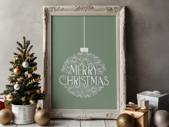 Merry Christmas Ornament Sage Green Minimalist Holiday Poster