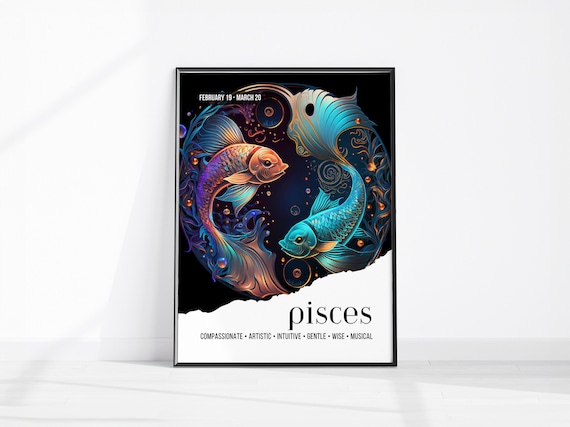 Pisces Birthday Gift Star Sign Print Zodiac Wall Art Spiritual Water Element Instant Home Decor Artwork