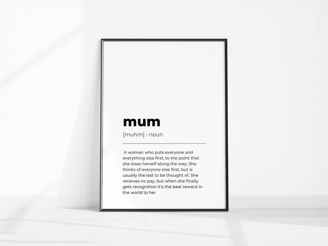 Mum Definition Poster Dictionary Style Minimalist Mother Gift Art