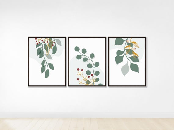 Botanical Wall Prints Sage Green Home Decor Leaf Art Plant Boho Floral Print Set Modern