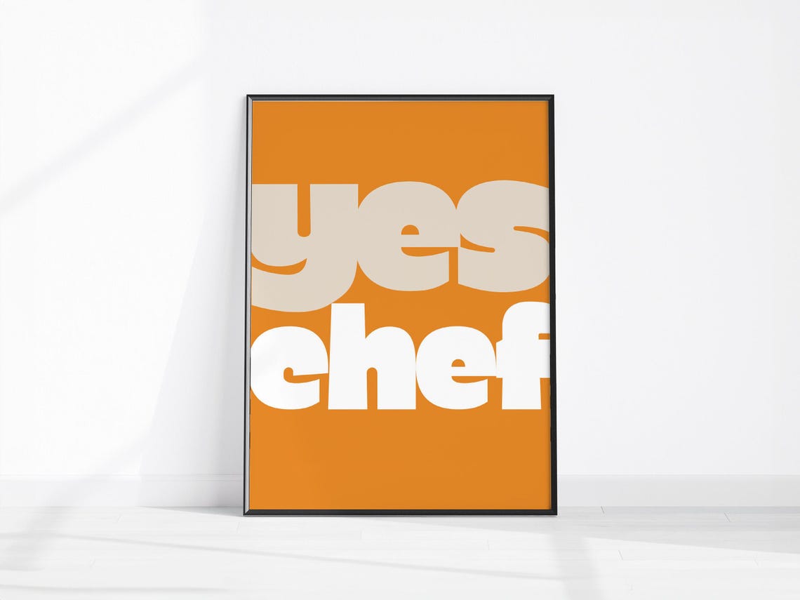 Yes Chef Bold Typography Burnt Orange Kitchen Wall Decor Print