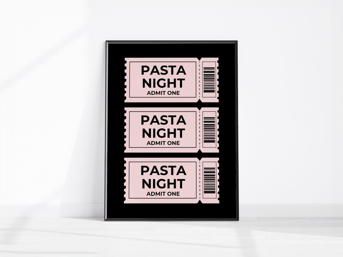 Pasta Night Admit One Pink Retro Ticket Kitchen Decor Poster