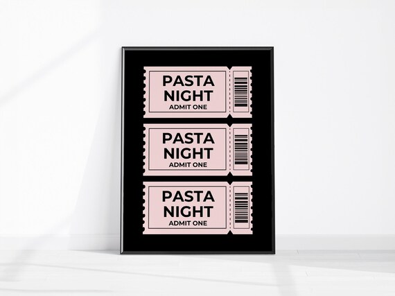 Pasta Night Admit One Pink Retro Ticket Kitchen Decor Poster