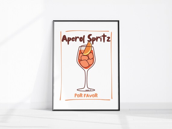 Aperol Spritz Por Favor Minimalist Cocktail Illustration Poster