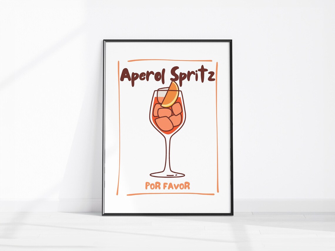 Aperol Spritz Por Favor Minimalist Cocktail Illustration Poster