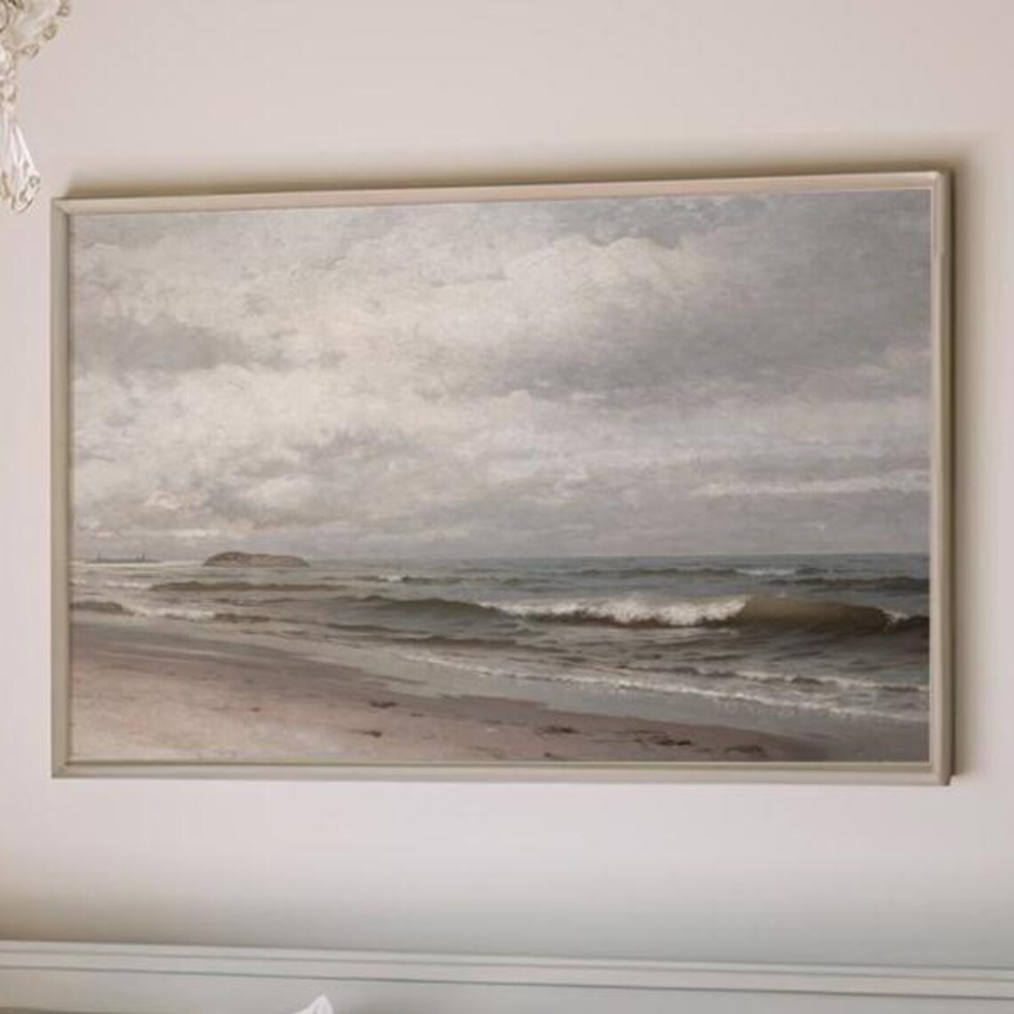 Gray Minimalist Seascape with Soft Waves and Cloudy Sky Poster