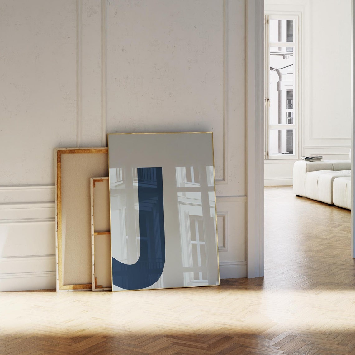 Bold Navy Blue Letter J Initial Alphabet Monogram Modern Art Print
