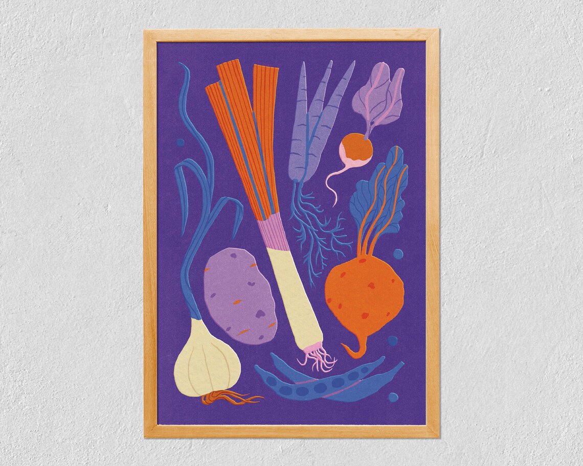 Vegetables Art Print, Illustrated Greens on Gesso Paper