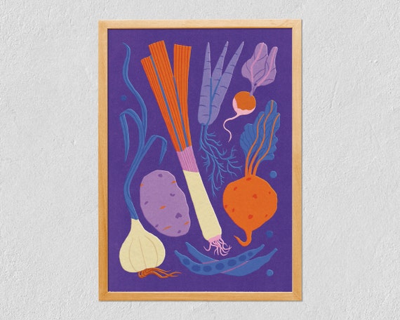 Vegetables Art Print, Illustrated Greens on Gesso Paper