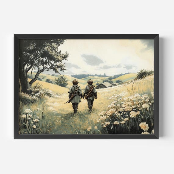 Old Friends Leaving The Shire Vintage Illustration Lotr Wall Art Fellowship Ring Poster