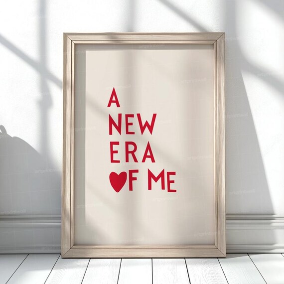 A New Era Of Me Red Heart Typography Minimalist Affirmation Poster