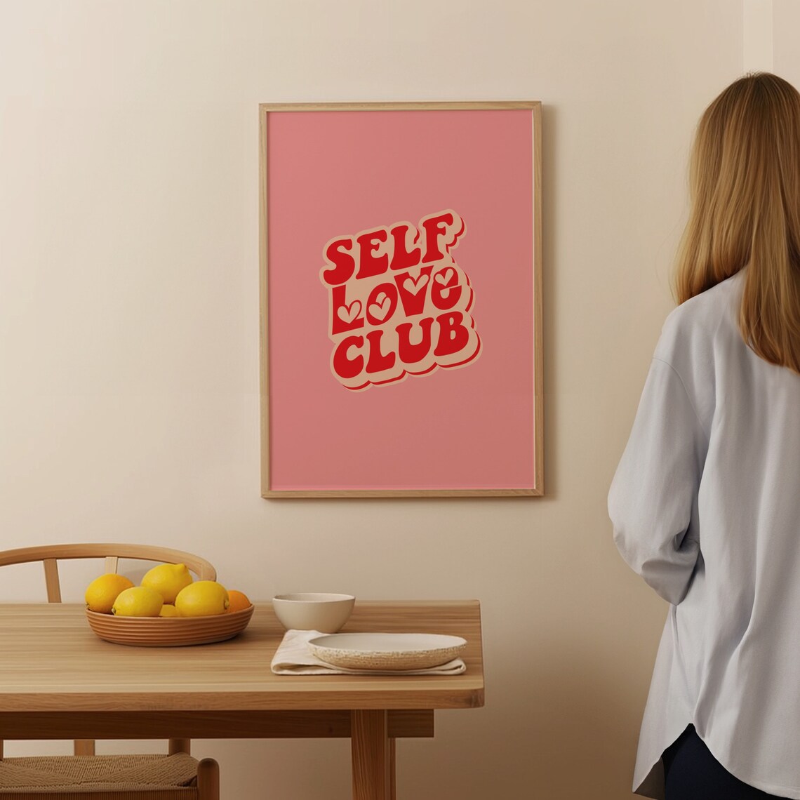 Self Love Club Retro Quote Poster Pink Red Groovy Wall Decor Gift - Image 3