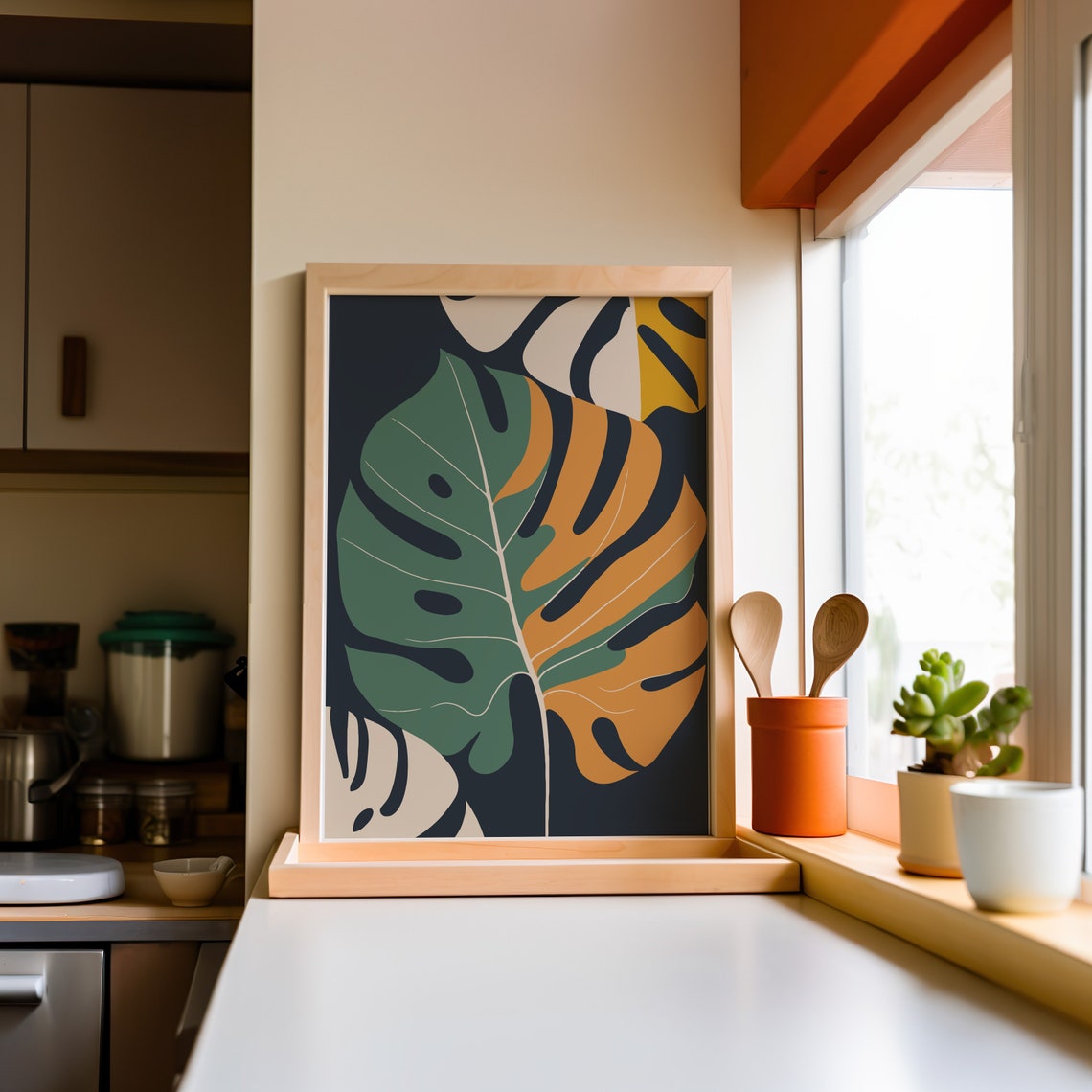 Abstract Monstera Leaf Black Green Tropical Bold Wall Poster - Image 4