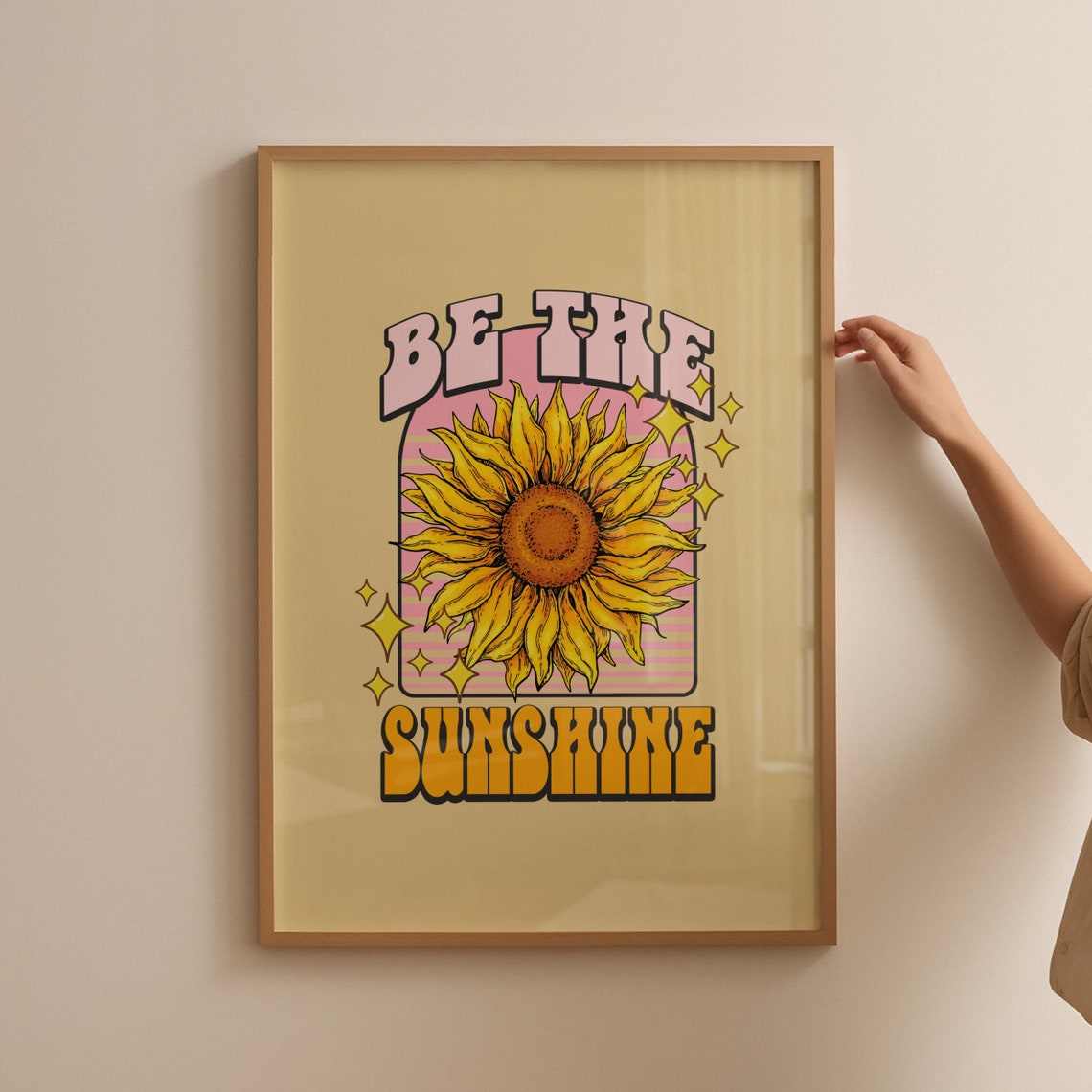Be The Sunshine Groovy Sunflower Retro Positive Quote Floral Poster