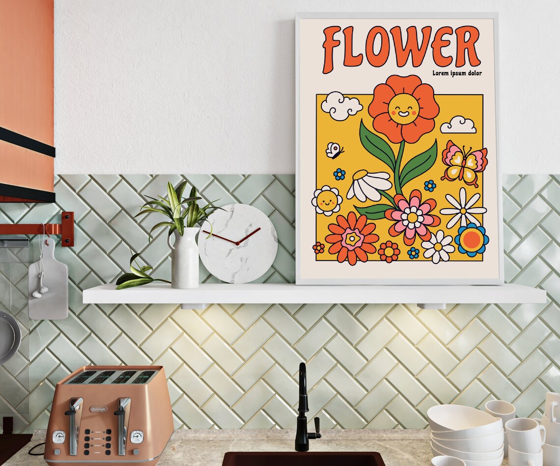Retro Groovy Flower Print, Hippie Wall Art - Image 3