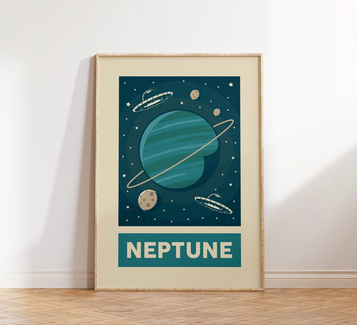 Retro Neptune Print, Solar System Poster