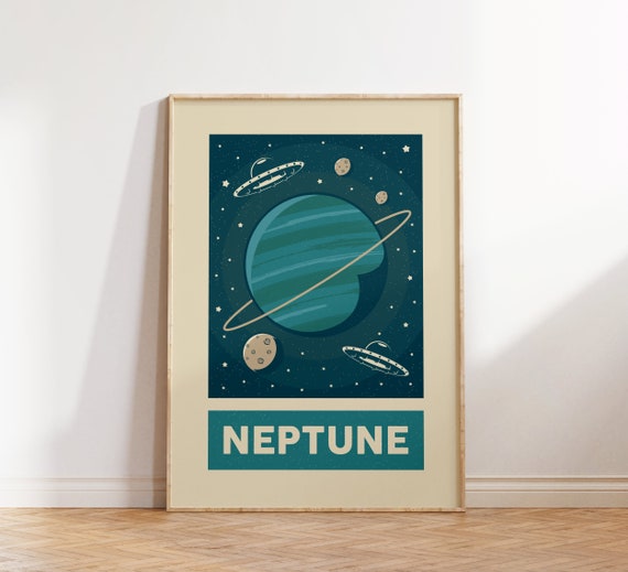 Retro Neptune Print, Solar System Poster