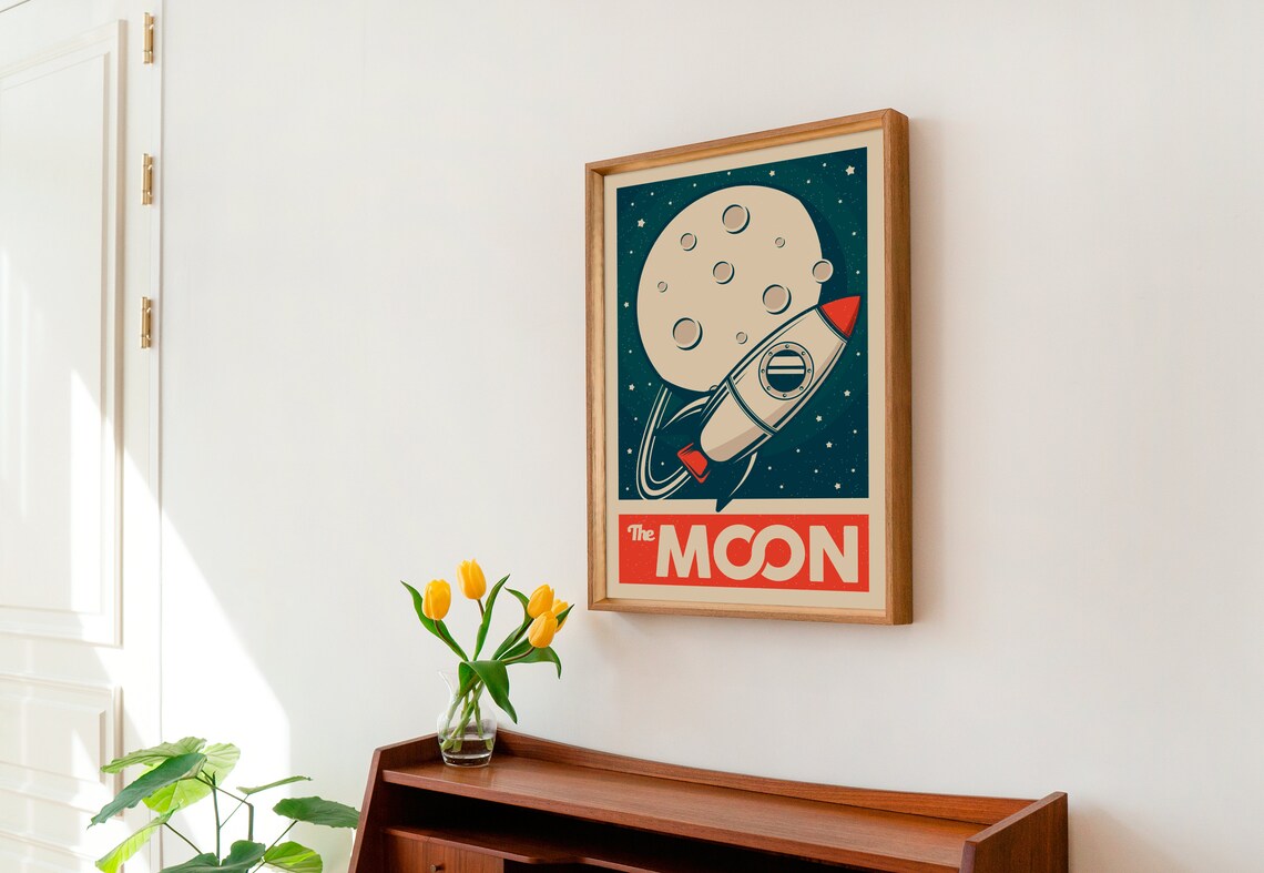 Retro Moon Print, Space Wall Decor Art Print - Image 4