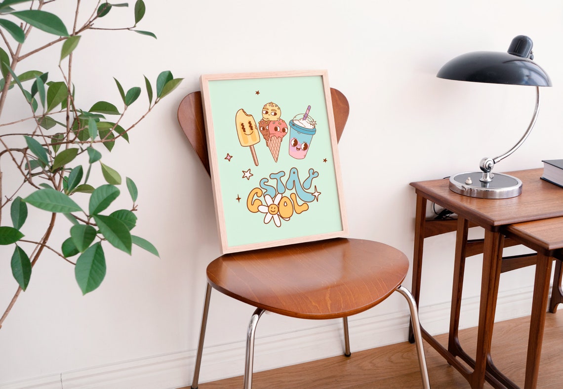 Stay Cool Cute Ice Cream Characters Kawaii Retro Summer Poster - Image 2
