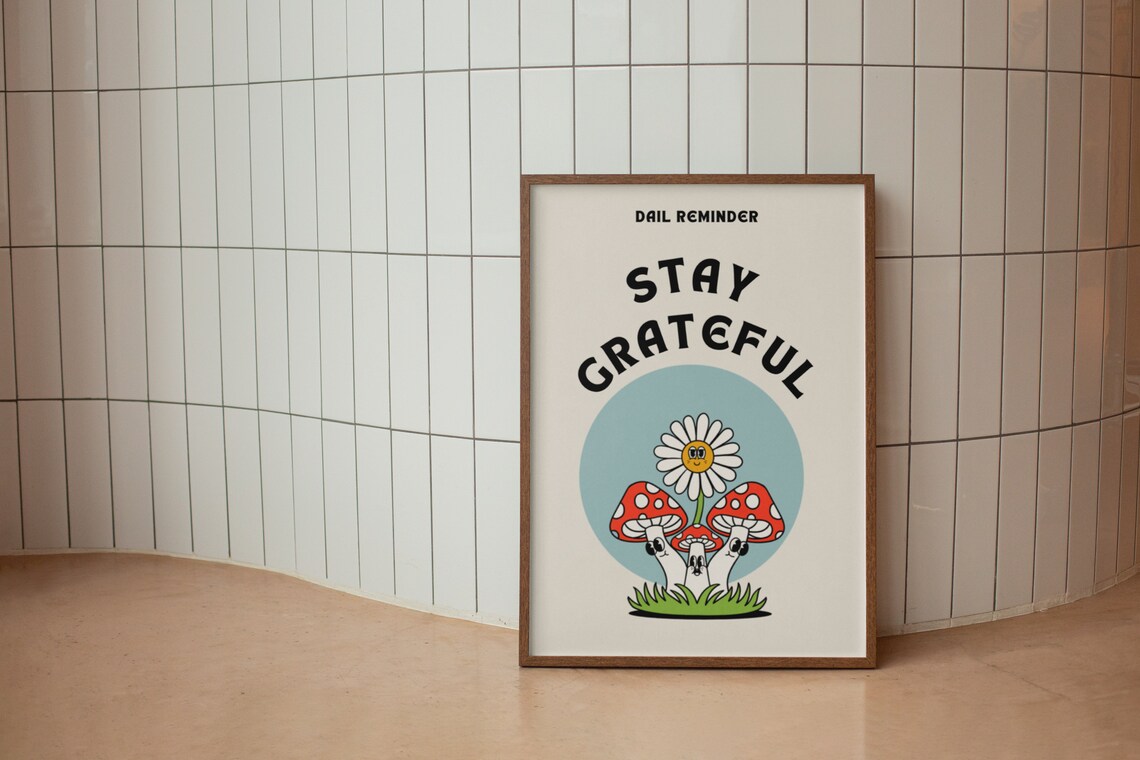 Stay Grateful Wall Print Inspirational Print Cute Retro Wall Print Retro Wall Art Print Wall Decor Retro Poster - Image 3